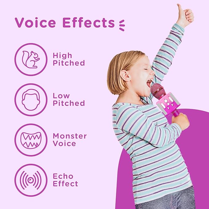 Move2Play, Kids Karaoke Microphone | Includes Stickers & Bluetooth | Kids Birthday Gift | Toy for All Ages 2, 3, 4, 5, 6+ Year Old Girls, Boys & Toddlers (Pink/Purple)