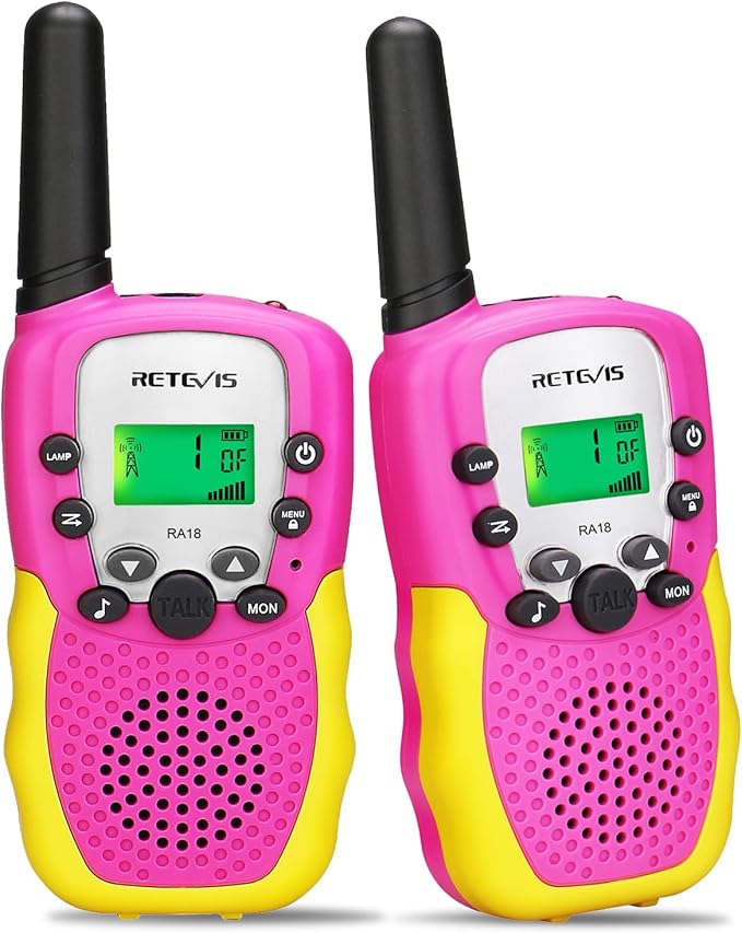 Retevis RA18 Kids Walkie Talkies, Walkie Talkie Toys for 6-12 Year Old Girls Boys, 22 CH, Built-in Flashlight, Girls Christmas Birthday Gifts, Outdoor Garden Camping Family Trip(Pink 2 Pack)