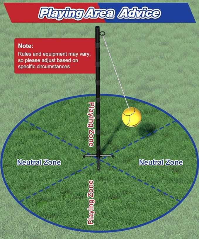 Garbuildman Tetherball Set with Ball & Rope for Outdoor Backyard, Adjustable Tether Ball Pole with 5-Prong Base & Rubber Sleeve for Playground, Outside Ball Games Sports for Kids, Adults
