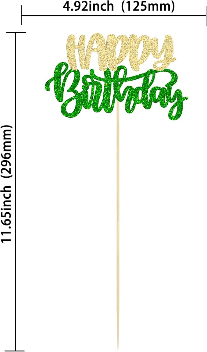 Gyufise 12Pcs Happy Birthday Centerpieces Sticks Double Sided Glitter Birthday Party Decorations Anniversary Table Flower Centerpiece for Celebrating Party Supplies Green Gold