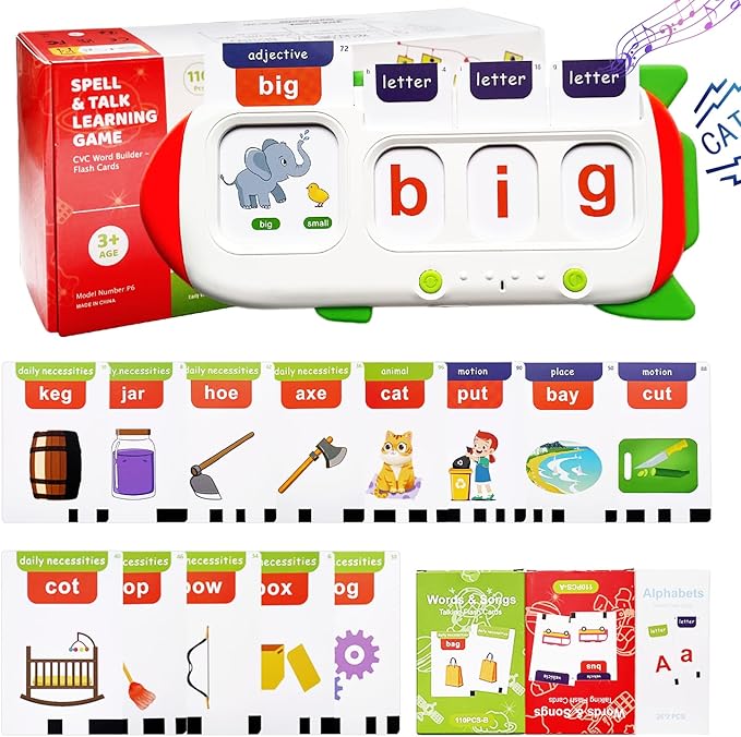 Talking Flash Cards for Kids 3-8, 112 CVC Words & 56 Math Flashcards, Interactive Learning Toys for Preschool, Speech Therapy, Autism, Sight Words Toddler Toy Gifts for Kids