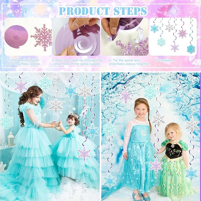 Frozen Birthday Party Decorations, Princess Party Supplies Winter Theme Happy Birthday Banner, Honeycomb Balls, Hanging Swirls, Snowflakes for Princess BirthdayS Decoration Girl Party