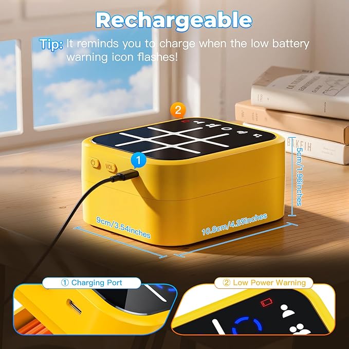Rechargeable Tic Tac Toe Game Box with 5 Fun Brain Memory Games, Electronic Touchscreen Handheld Game, Portable Digital Puzzle Board Travel Toy, Gifts Choice for Kids and Adults(Yellow)