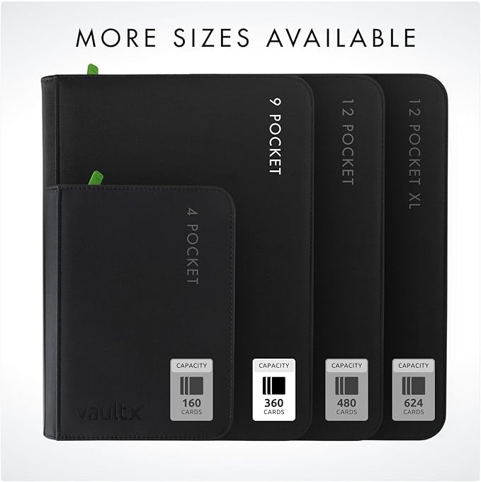 Vault X 9 Pocket Trading Card Zip Binder, 360 Cards, Premium Exo-Tec Album Material, 20 Side-Loading Pages, Folder for Collectible Games, Sports, TCG (Black)