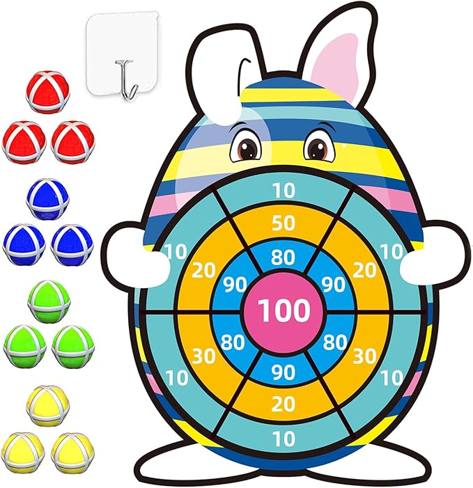 Easter Basket Stuffers, 30” Large Bunny Dartboard Game with 12 Sticky Balls, Eggs Fillers, Easter Baskets for Kids Boys Girls Toddlers Gifts Party Favor Supplies Decorations