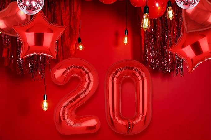40 Inch Red Number Balloons 20 Mylar Foil Helium Digital Balloon 20th Anniversary Event Celebration 20th Birthday Party Decor Supplies 10 Pcs