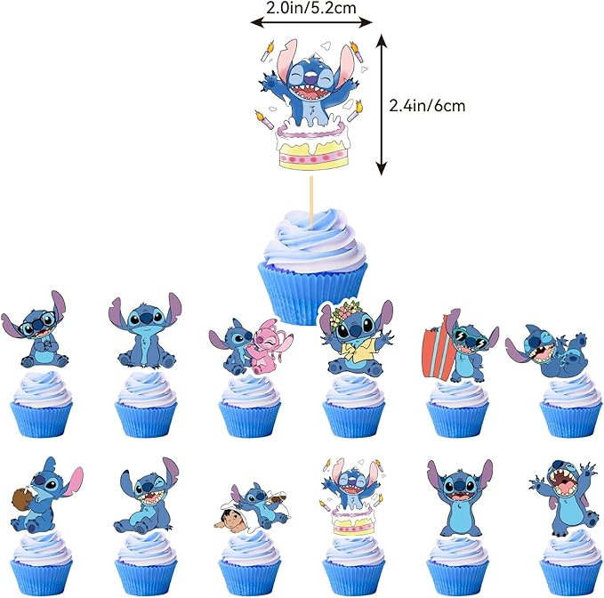 25Pcs Sti-tch Party Decorations, Sti-tch Birthday Party Cake Topper Cupcake Toppers Decoration for Sti-tch Theme Party Favors Supplies for Kids Baby Shower Decor