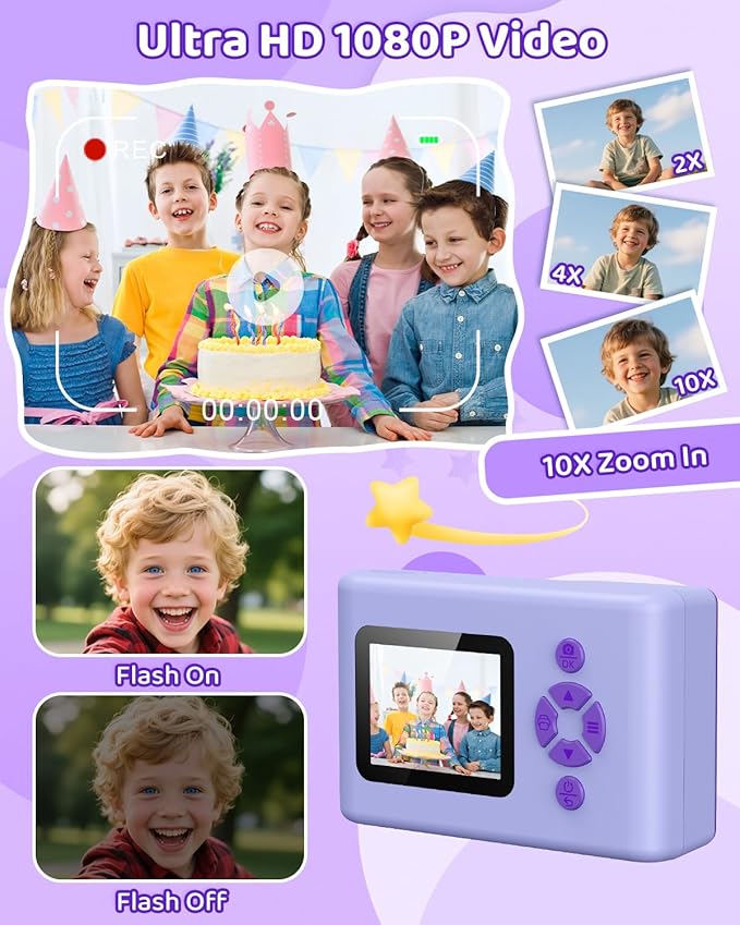 Kids Camera Instant Print, 20MP 1080P Video Instant Print Camera for Kids with 32GB SD Card, 240 Photos Printing, Face Recognition, ABS Durable, Christmas Birthday Gifts for Ages 3-12