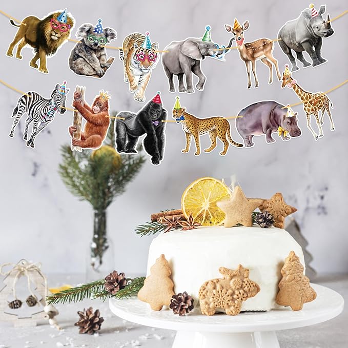 Safari Animals Happy Birthday Banner Jungle Theme Decor Party Decorations Party Supplies Birthday Decor Decorations for Women Men Baby Showre Zoo Garland
