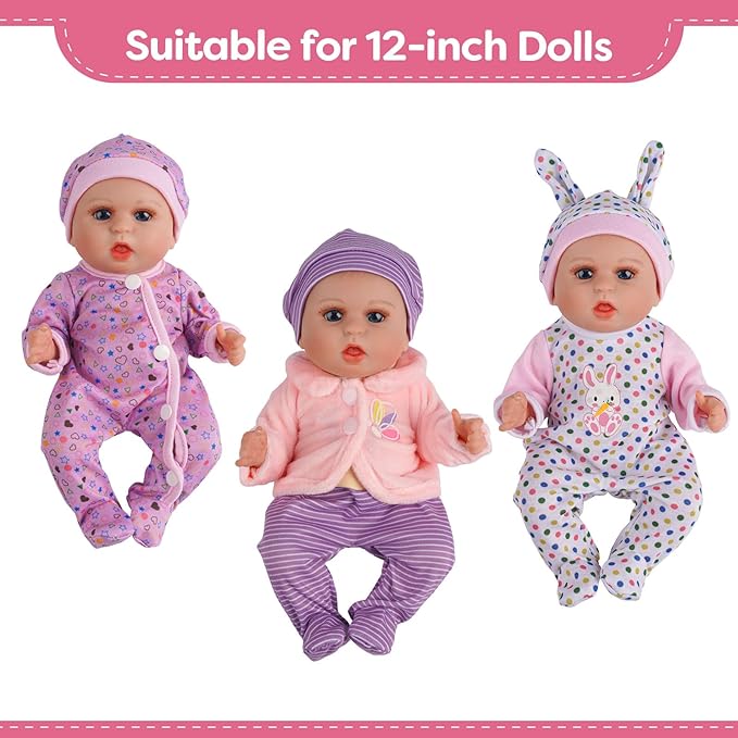 BABESIDE 3 Set Alive Baby Doll Clothes for 8-12 Inch Dolls, Doll Clothes Outfits, Baby Doll Accessories Romper Suit, Coat and Hat for Baby Dolls,Pretend Play Accessories for Girls