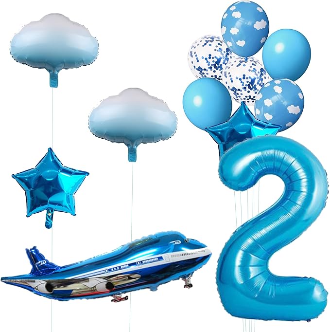 31inch Large Airplane Blue Party Decoration Airplane Balloon Set Birthday Party Supplies (2 Number Airplane)