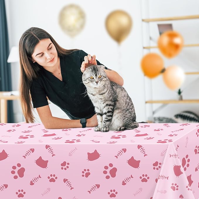 4 Pack Cat Tablecloth Paw Print Tablecloth Cat Themed Table Cover Cats Dogs Plastic Tablecover Bone Sign Table Cloth Cat Party Supplies Cat Birthday Decorations Kitty Theme Birthday Decor 86 x 51 Inch