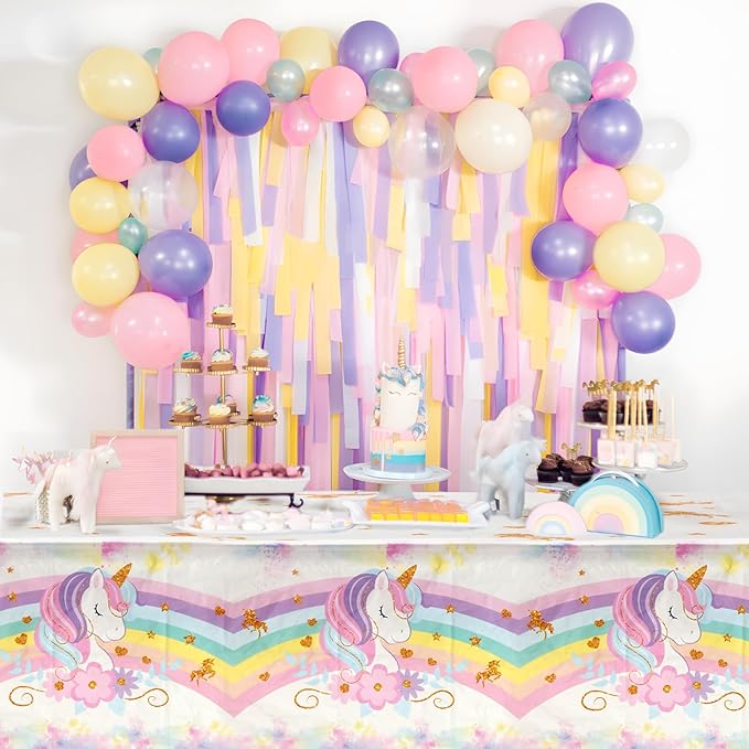 3PCS Unicorns Tablecloths for Birthday Decoration, Unicorn Party Decorations Pastel Rainbow DisposableTable Covers for Kids Girls Baby Shower Birthday Party Supplies, 51.2X 86.6inch