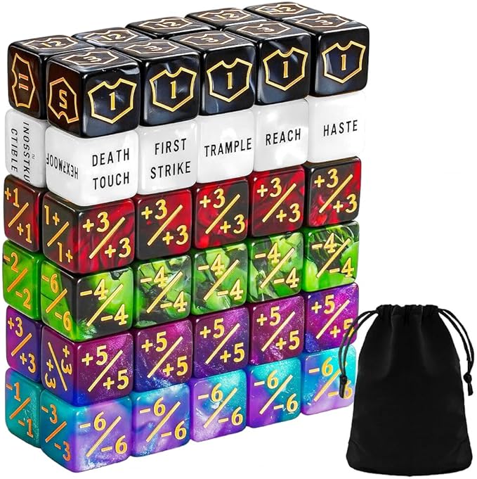 60 PCS MTG Dice Counters Keyword Counters Life Counter 1/+1 counters Commander Buff Tokens 6 Sided Dice Set for MTG, TCG, Card Games Accessories