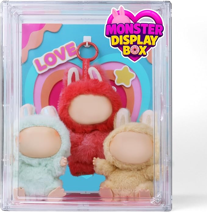 Display Case for Labubu – Holds up to 3pcs 17cm Collectible Figures & Toys – Small Size Storage Box with Scenic Background – Crystal Clear Arcylic Container with Magnetic Door & Handle