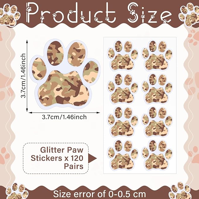 120 Pairs Desert Camouflage Eye Black Bulk Tiger Paw Football Stickers Sport Glitter Eyeblack Sticker Team Spirit Accessories for University College Game Day Sport Fan Themed Party Supply