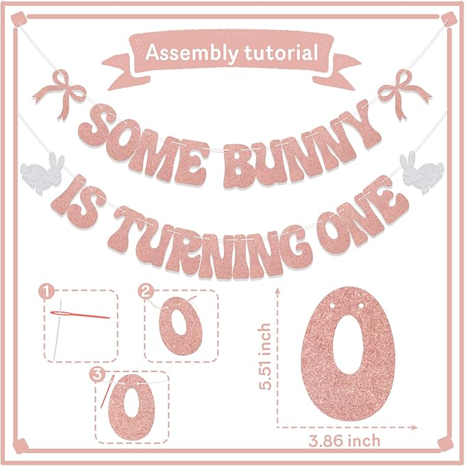 Some Bunny is Turning One Banner Some Bunny Is One Decorations Happy Easter 1st Birthday Party Decoration Supplies Rose Gold Glitter