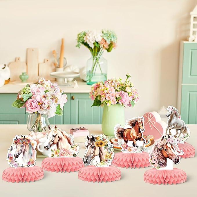 9 PCS Cowgirl Party Decorations,KSKSPE Cowgirl Honeycomb Centerpieces for Tables Centerpieces,3D Cowgirl & Horse Theme Party Decor Supplies Boys Girls