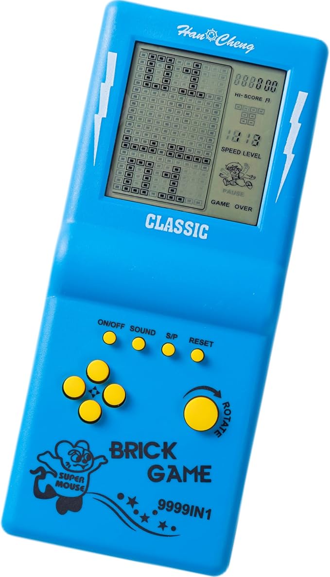 Retro Handheld Brick Game Console,Tank/Racing/Building Block Game,3.5-inch Large Screen,Built-in 23 Games (Blue)