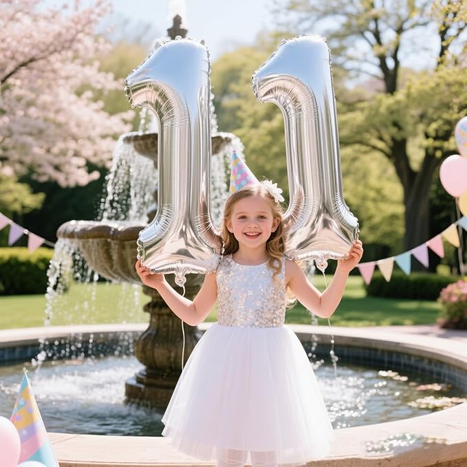 40 Inch Silver Number 11 Digital Balloon,Jumbo Mylar Foil Helium Balloon for 11 Balloons for Birthday Party,Wedding Anniversary Party Decorations