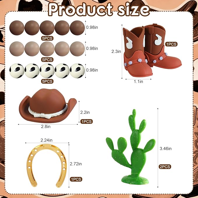 Knana 21Pcs Cowboy Birthday Cake Topper Cowboy Hat Cake Topper with Brown Boot for Western Cowboy Birthday Party Supplies