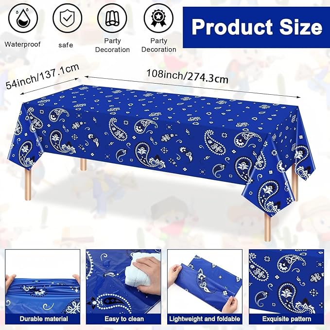 123 Pcs Western Cowboy Party Decorations, Wild West Birthday Decorations Tableware Set, Cups, Plates, Napkins, Banner & Tablecloth for Cowboy Themed Party Ideal for Bbqs, Baby Showers(Blue)