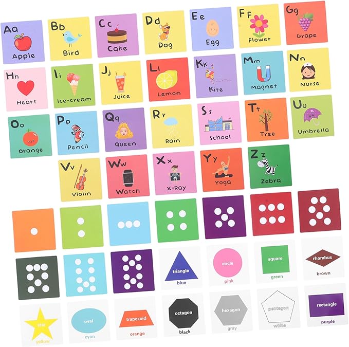 Educational Alphabet Shapes Cards for Preschool Early Learning Flashcards with Cartoon Pictures for Cognitive Development and Hand-Eye Coordination