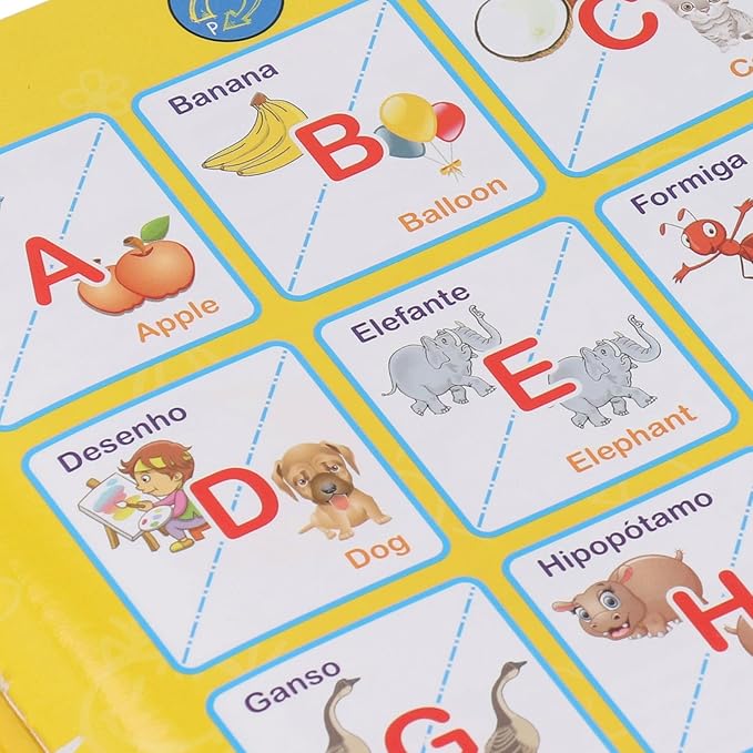 Interactive Sound Book for Portuguese English Bilingual Children, with Alphabet Numbers Animals Fruits Vegetables for Beginners (Green)