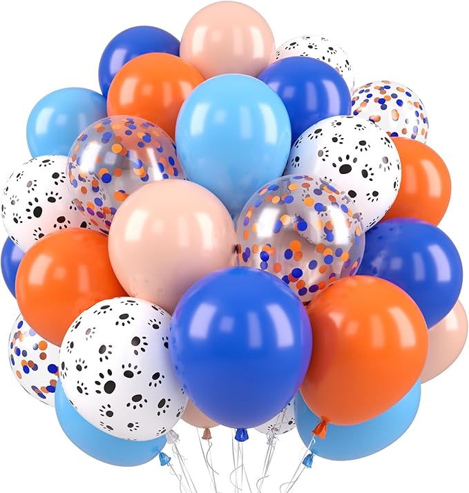 Blue and Orange Balloons, Dog Paw Print Balloons 12 inch Light Blue Balloon Macaron Orange Confetti Balloon for Puppy Paw Boys Kid Theme Birthday Baby Shower Party Decorations
