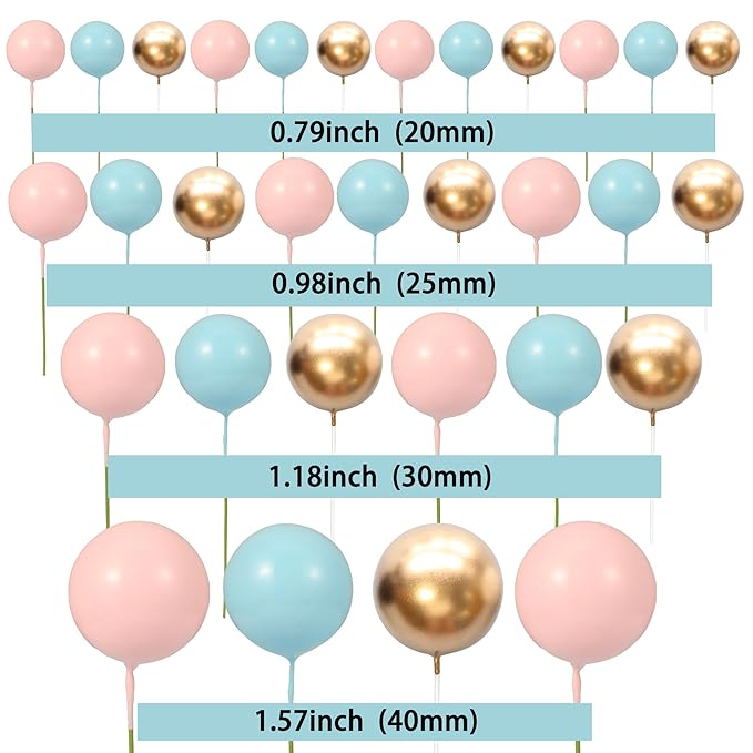 Gyufise 30Pcs Colorful Ball Cake Topper Mini Balloon Cupcake Topper DIY Foam Ball Gold Pink Blue Cake Insert Decoration for Wedding Anniversary Baby Shower Birthday Party Supplies