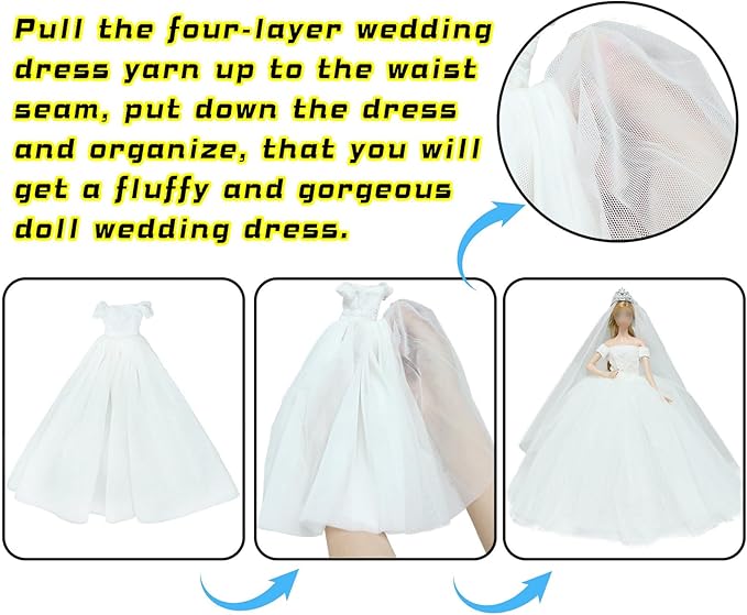 BJDBUS Wedding Set White Dress Bridal Veil and Groom Formal Suit Outfit for Boys Girl 11.5 in. Doll Clothes