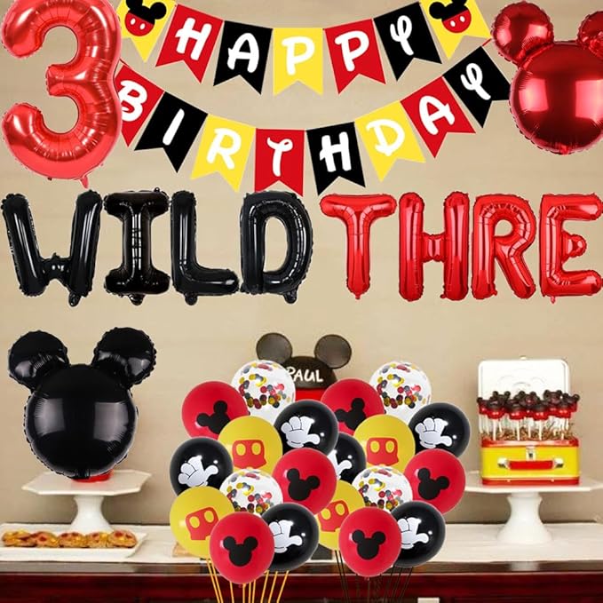 Red Boys 3rd Birthday Decorations Boys Wild Three Balloons Boys Three Banner for Boys Three Years Old Birthday Party Supplies Decorations