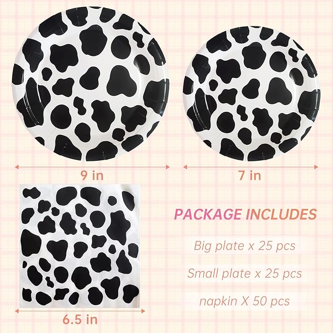 100 Pcs Cow Print Birthday Party Supplies,Includes 50 Pcs Cow Plates and 50 Pcs Cow Napkins,Disposable Cow Theme Party Supplies,Cow Theme Birthday Party Decorations (Cow Paper Plate)