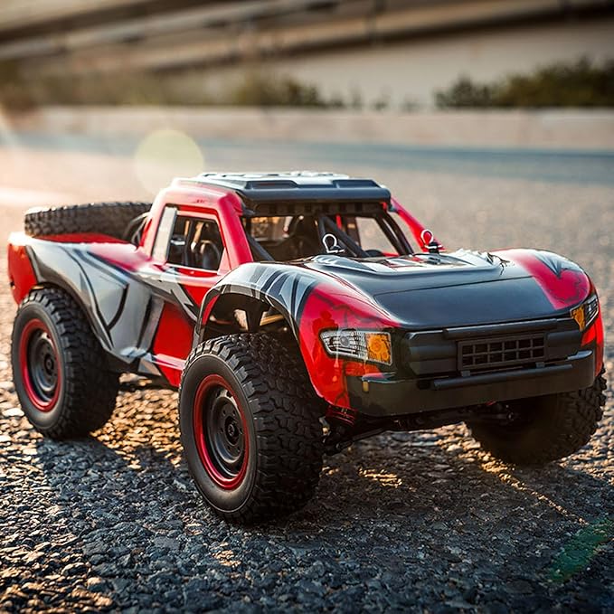 1/14 2.4GHz Remote Control High Speed Car 48KM/H 4 * 4 Off Road Vehicle Q130A RTR Car Carbon Brush Motor ESC LED Lights Battery Hobby Grade Model for Adult Hobby(Red)