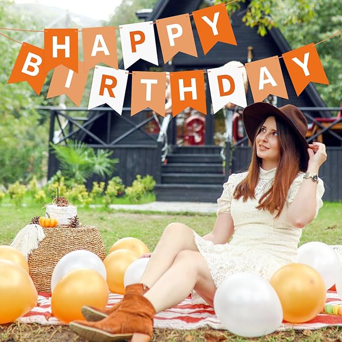 Orange Happy Birthday Banner Sign Birthday Bunting Banner Garland for Kids Girl Woman Tea Party Decorations Bunting Flag Party Supplies