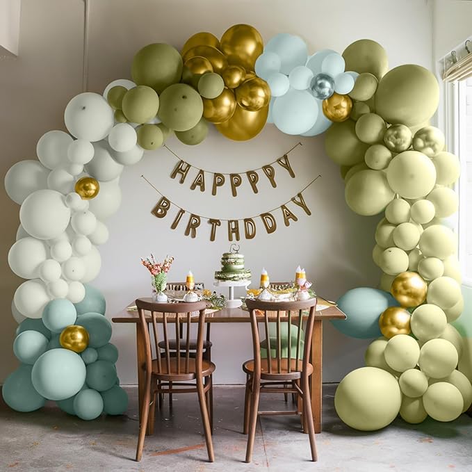 Dusty Blue Green Balloons,12 Inchs Sage Green Blue Sand White Gold Confetti Latex Balloons for Eucalyptus Birthday Boho Bridal Shower Wedding Decorations