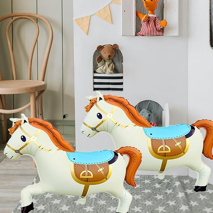 3D Giant Beige Horse Balloons,Nude Galloping Horse Shaped Aluminum Foil Animal Balloons for Horse Themed Party Western Cowboy Birthday Baby Shower Decorations 28 * 22"（Cream White 2Pcs）