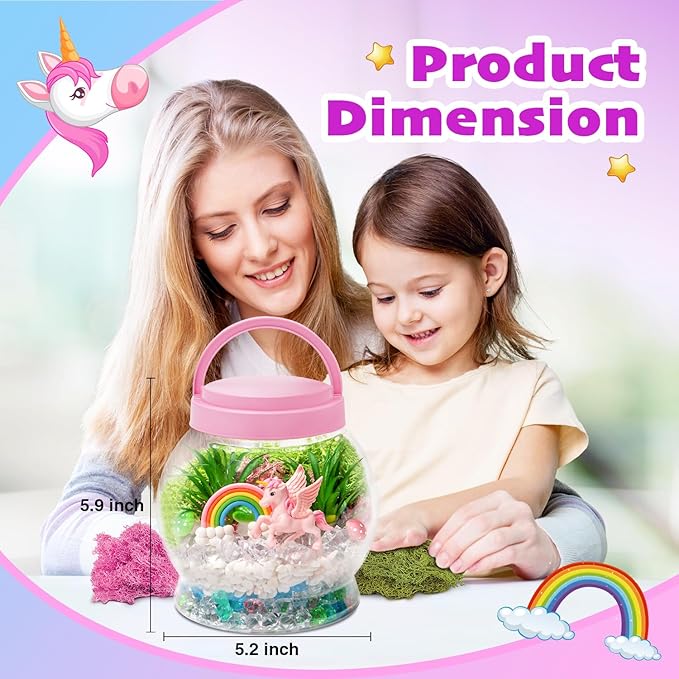 Terrarium Kit for Kids, Light Up Unicorn Toys for Girls 6-8, DIY Kids Arts and Crafts Kit with Remote Control, Preschool Learning & Education Science Kits & Toys, Gift Ideas for Birthday Xmas