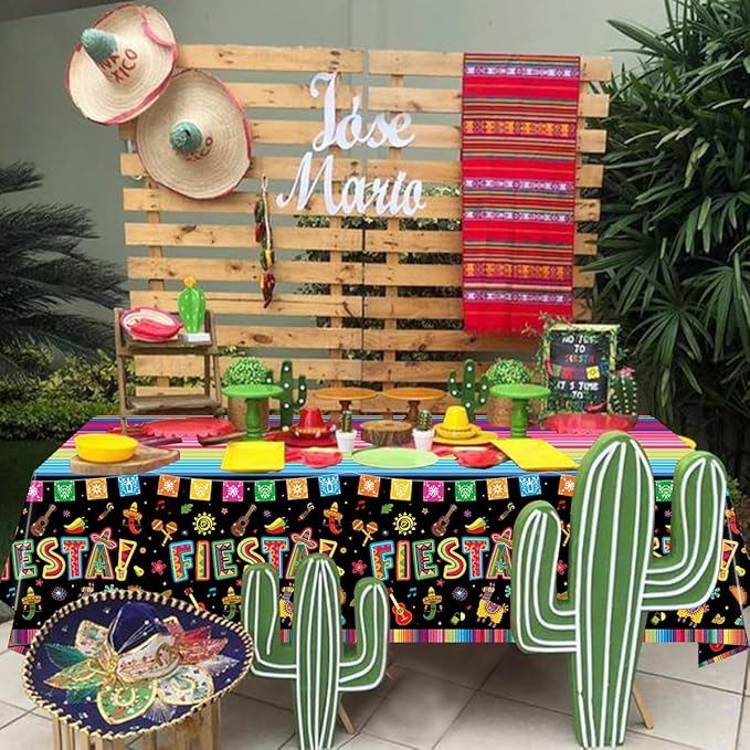 4 Pack Cinco De Mayo Printed Fiesta Mexican Table Cover Fiesta Party Tablecloth Taco Night Table Cloth Mexican Themed Tablecloth Mexico Party Supplies 86 x 51 in (220 x 130cm)
