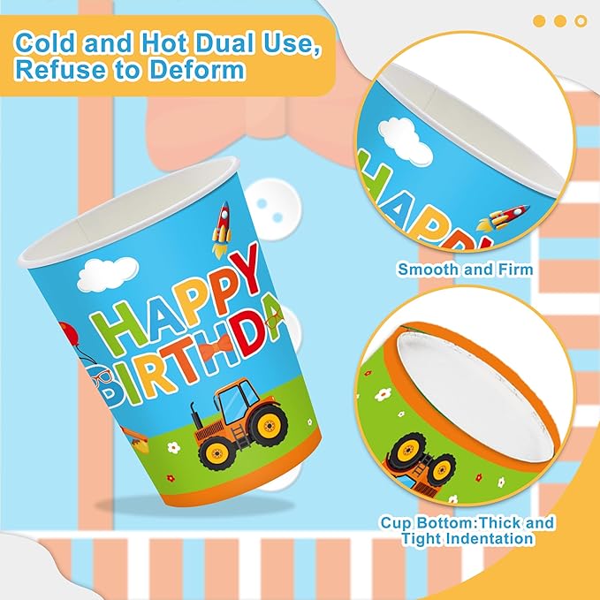 Cartoon English Teacher Birthday Party Supplies Blue and Orange Paper Plates and Napkins Tableware Decorations Set for Kids Birthday Party Supplies for 20 Guests