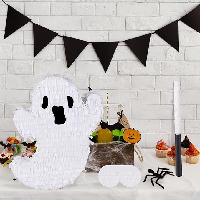 Ghost Pinata Halloween Pinata with Stick and Blindfold Holidays Decorations for Halloween Party Supplies Kids Birthday Game Parties Ghost Themed Decor