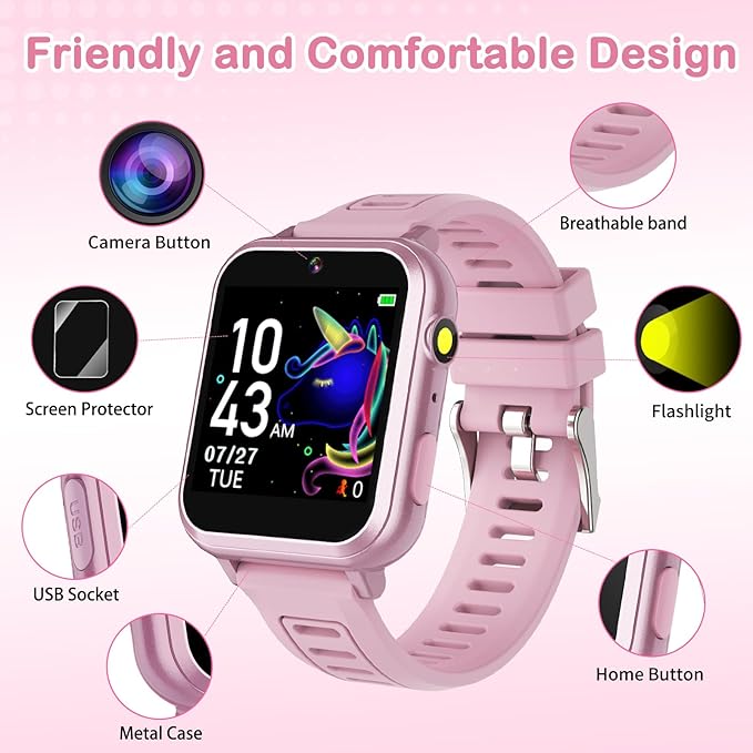 Cosjoype Smart Watch for Kids Age 4-12, 39 Games Touchscreen Girls Watch with Video Camera Music Player Pedometer Flashlight, Toys Christmas Birthday Gifts for Kids Age 5 6 7 8 9