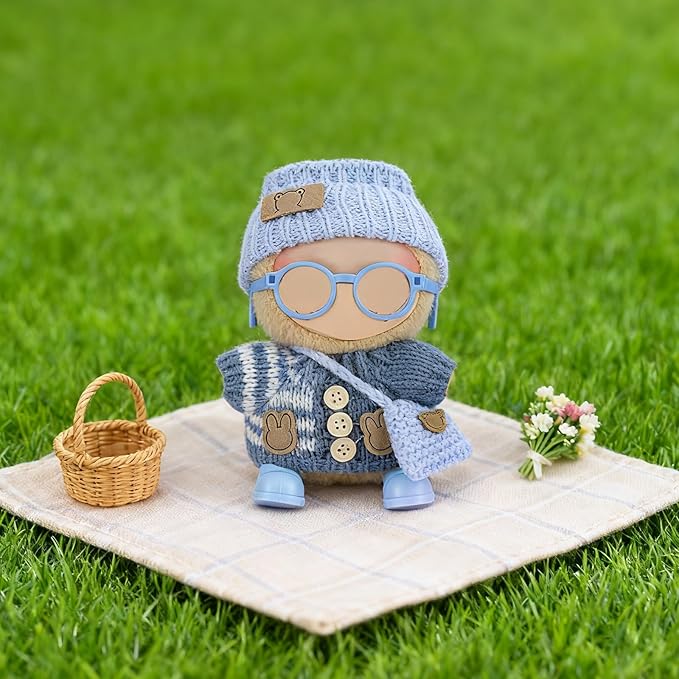 Knitting Outfit Set for 17cm Dolls, 4 Cozy Sweaters with Hats, Shoes, Glasses Bags, 6.7-Inch Doll Accessories, Gift Idea, (No Dolls)
