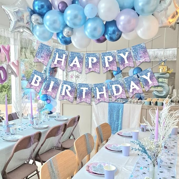 Frozen Birthday Party Decorations Frozen Birthday Banner Fro/zen Party Decorations Winter Wonderland Snowflakes Happy Birthdays Banner Backdrop Party Supplies