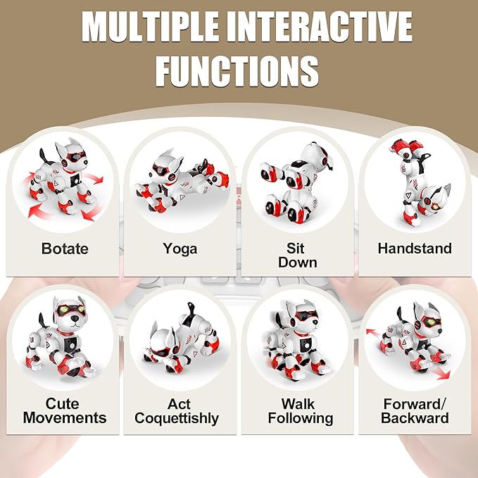 Realistic Robot Toy Puppy, Intelligent Programming Robot Dog, Remote Control and Interactive Gesture Function, Imitate Animal Music and Dance,Nice Gift for Boy or Girl 3-5 5-8 Ages