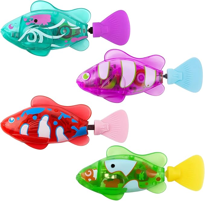 Robot Fish, Robotic Fish for Cats and Dogs, Swimming Fi-sh with Luminous Function, Waterproof Bath Fi-sh for Pets, Interactive Robot Fi-sh for Aquarium and Pool Play (4 Pack)