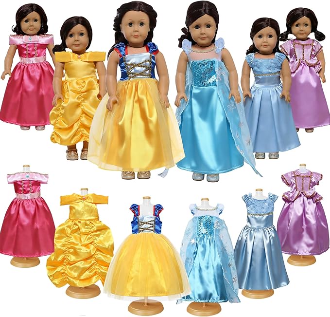 18 inch Doll Clothes Accessories -6Pcs Different Princess Costume Gift Fits All 18-inch Dolls Across Brands