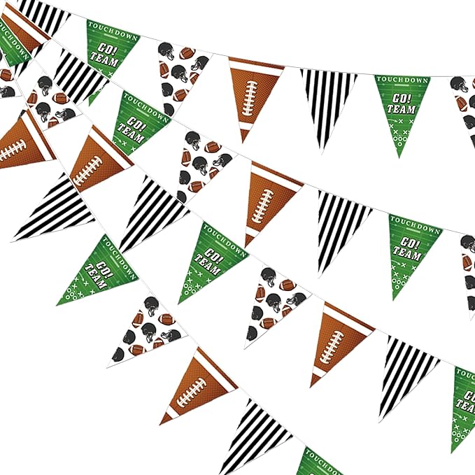 Football Party Decorations 4 Pcs Football Banner Pennant Footballs Garland Triangle Flags Sports Party Decorations for Party Supplies Hanging Decoration