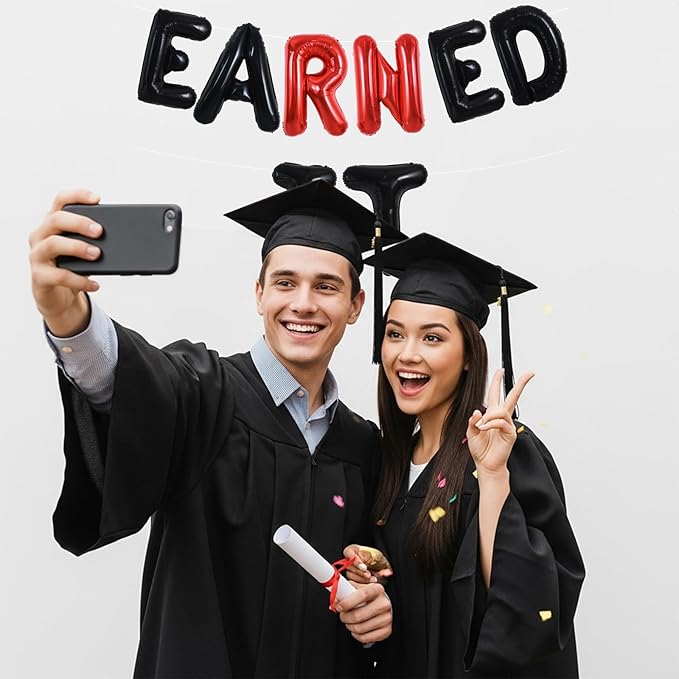 TONIFUL Black and Red Earned It Graduation Balloon Banner 2026 Nurse Graduations Decorations,2026 Nursing Balloons Black Earned It Nursing Balloons for Class of 2026 RN Grad Party Supplies