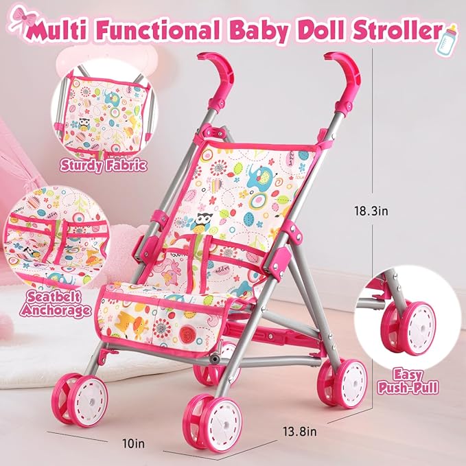 Baby Doll with Stroller Set with 12.5" Baby Dolls, Handbag, 2 Sets Doll Clothes and 16 PCS Doll Accessories. Baby Stroller Toys for Toddler Girls Kids Ages 3-5 4-6 for Pretend Play.